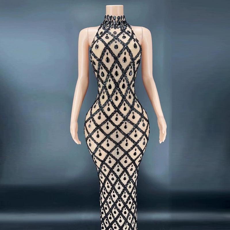 Novance Diamond Brown Mesh Socialite Dress - So Real Fashion