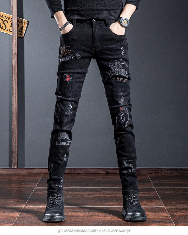 European Station Summer Embroider Skinny Jeans Black Denim - So Real Fashion