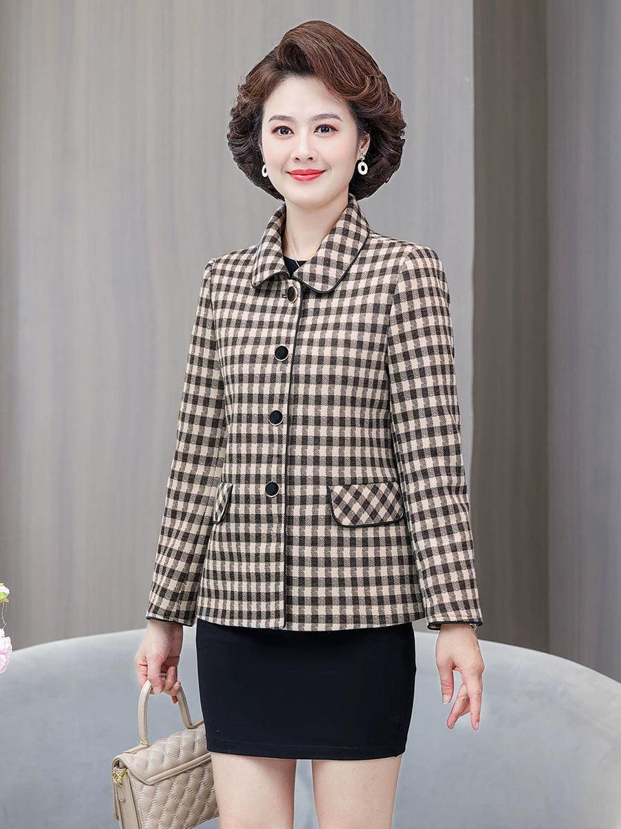 Classic Style Ladieswear Middle-Aged and Elderly Plaid Spring and Autumn Clothing - So Real Fashion