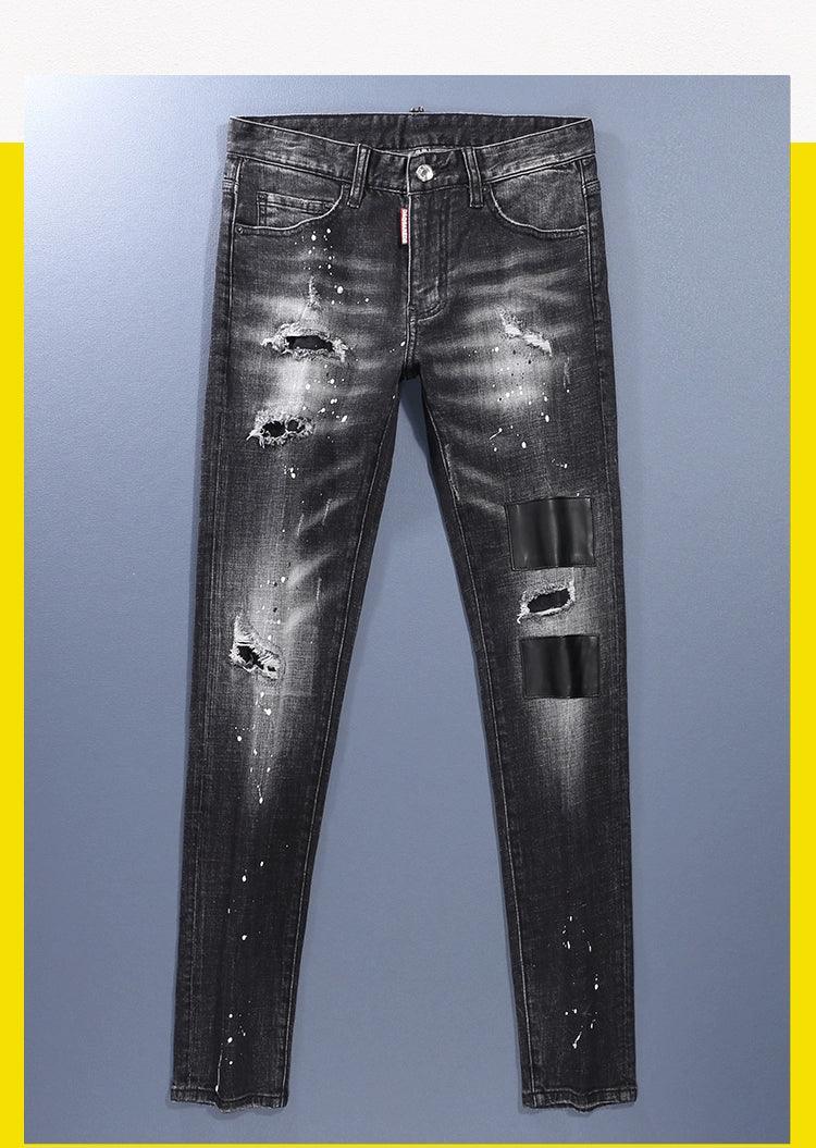 New Arrival Black Denim Men Trendy Brands Silm Skinny Jeans Stretch Classy Hole & Patch Casual Long Pants - So Real Fashion