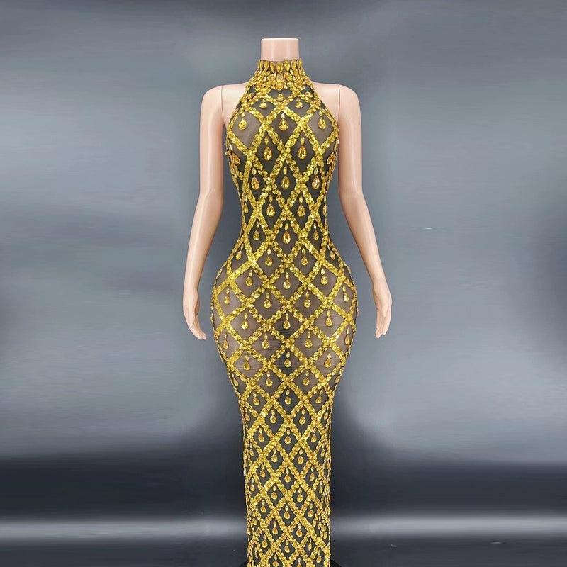 Novance Diamond Brown Mesh Socialite Dress - So Real Fashion