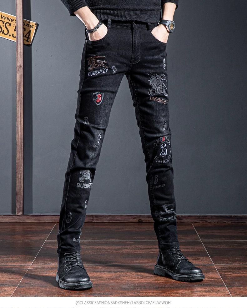 European Station Summer Embroider Skinny Jeans Black Denim - So Real Fashion