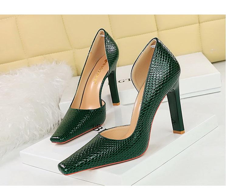 OL Fashion Style Snake skin Patent Leather Side Cut Out High Heels - So Real Fashion