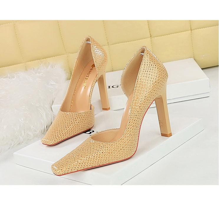 OL Fashion Style Snake skin Patent Leather Side Cut Out High Heels - So Real Fashion