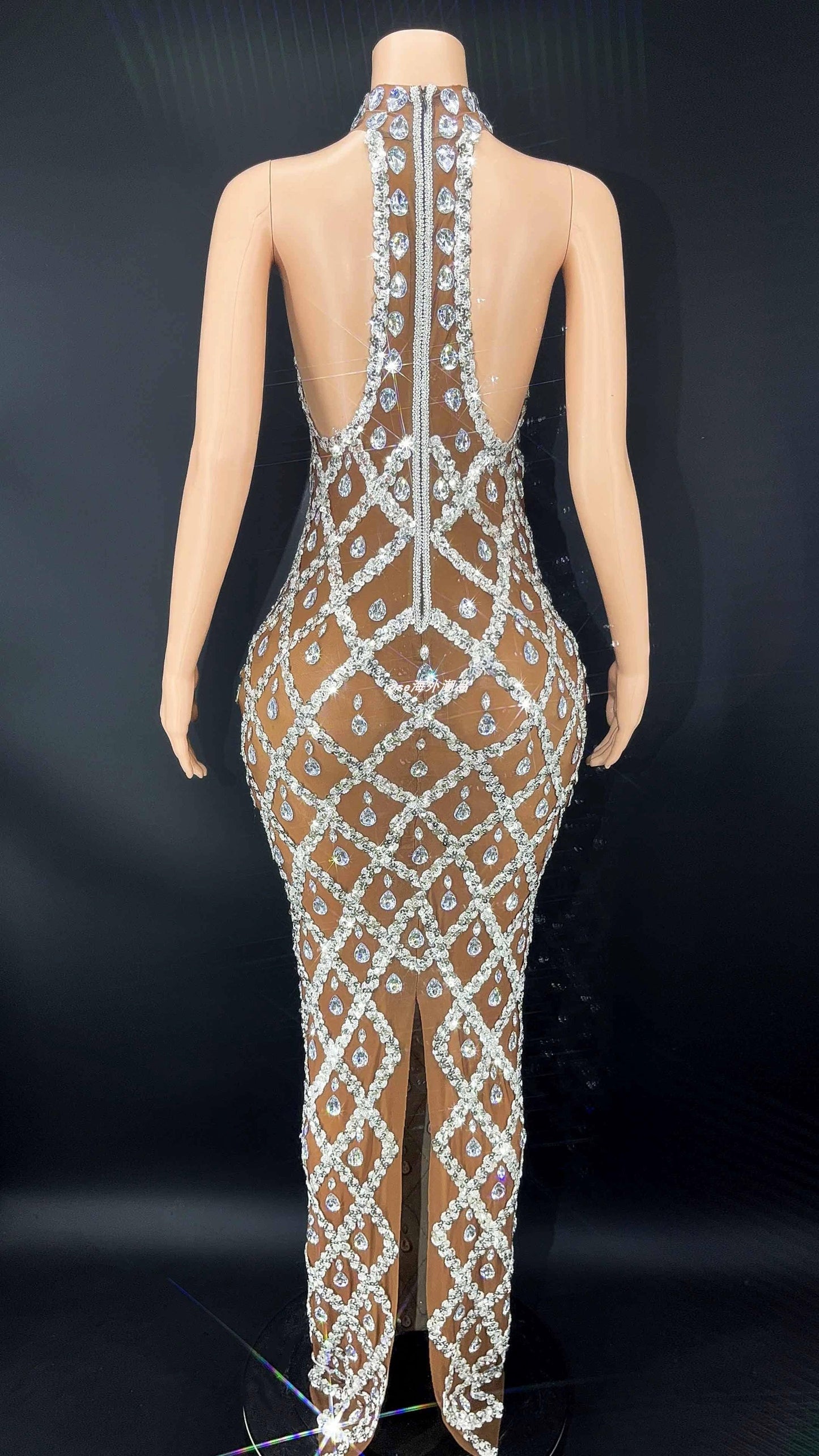 Novance Diamond Brown Mesh Socialite Dress - So Real Fashion