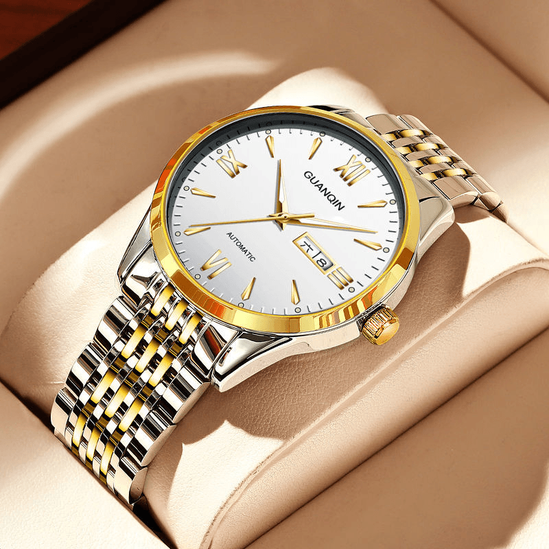 Swiss Guanqin Brand Watch Men Genuine Leather Luminous Fashion Waterproof Automatic Mechanical Watch Stainless Steel Watch - So Real Fashion