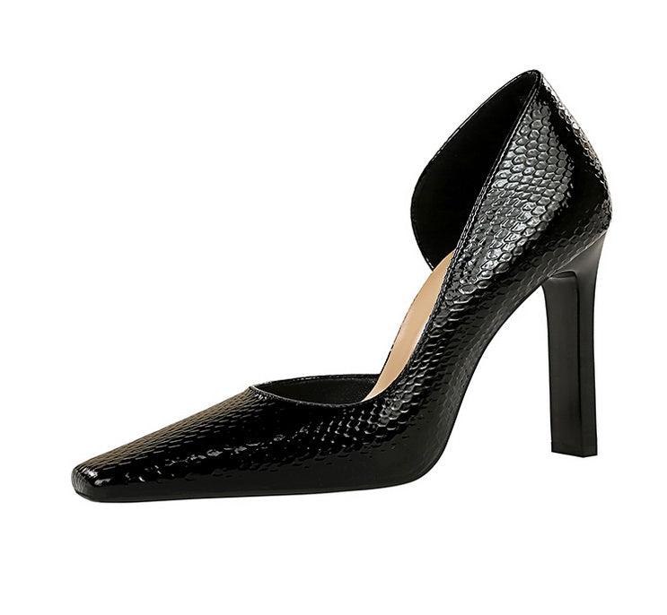 OL Fashion Style Snake skin Patent Leather Side Cut Out High Heels - So Real Fashion