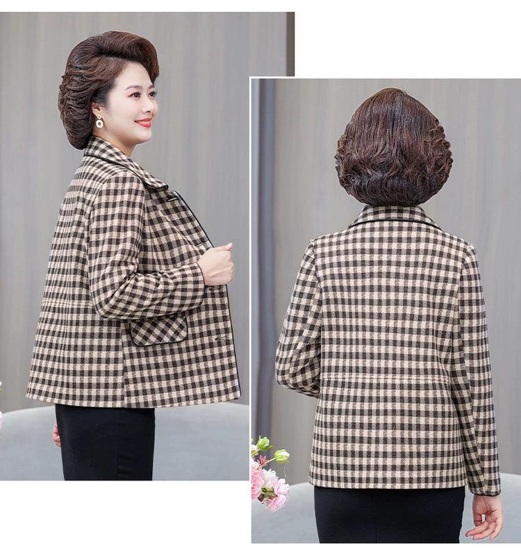 Classic Style Ladieswear Middle-Aged and Elderly Plaid Spring and Autumn Clothing - So Real Fashion