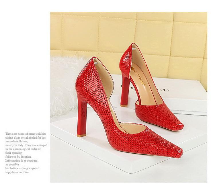 OL Fashion Style Snake skin Patent Leather Side Cut Out High Heels - So Real Fashion