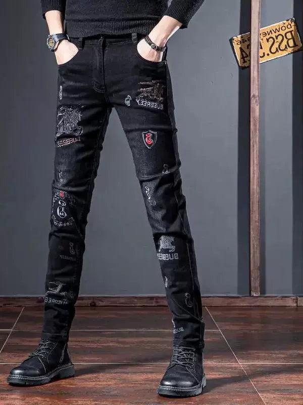 European Station Summer Embroider Skinny Jeans Black Denim - So Real Fashion