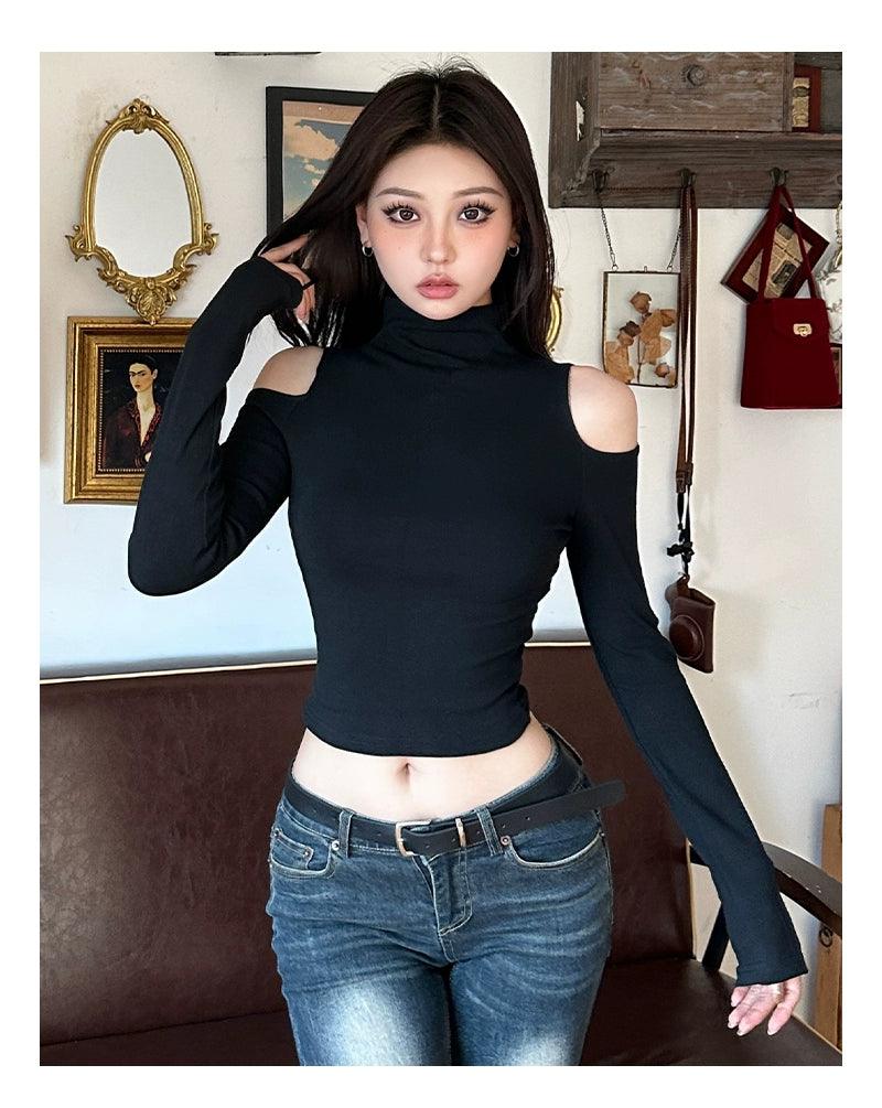 Gagaopt Half Turtleneck Pure Color Slim Fit Long-Sleeved T-shirt - So Real Fashion