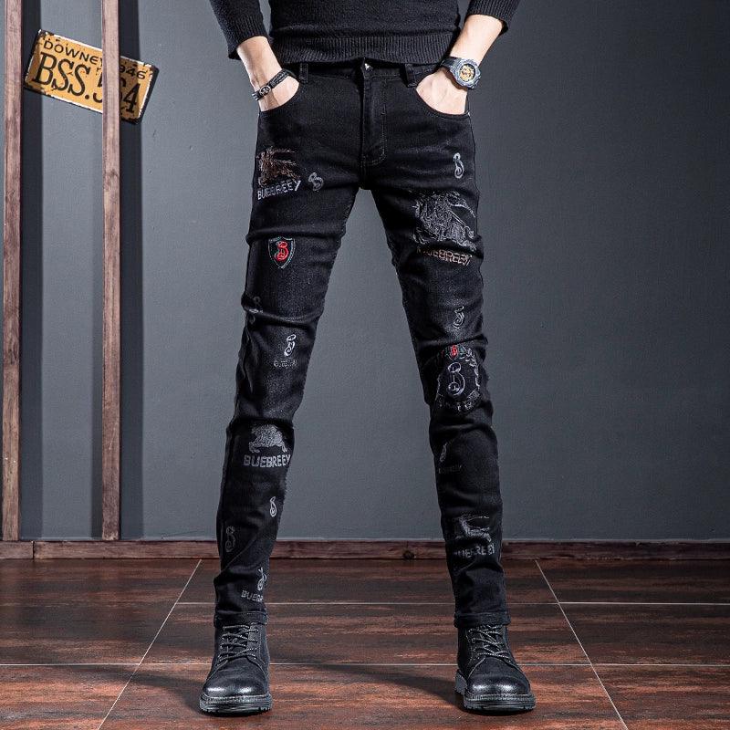 European Station Summer Embroider Skinny Jeans Black Denim - So Real Fashion