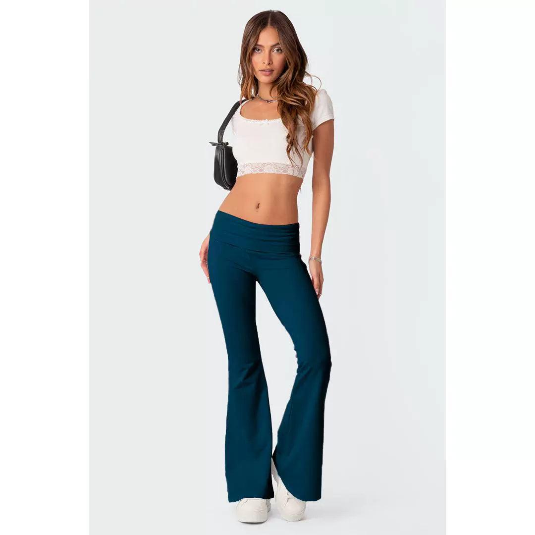 Flare Pure Color Comfort Silm Low Waist Bell-Bottom Pants - So Real Fashion