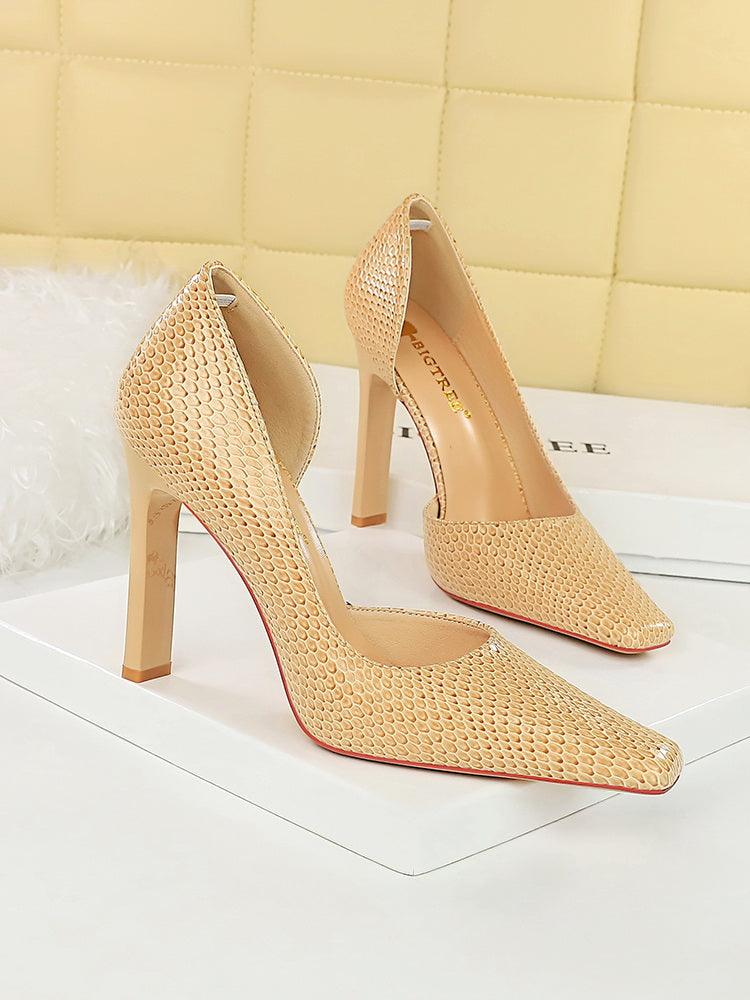 OL Fashion Style Snake skin Patent Leather Side Cut Out High Heels - So Real Fashion