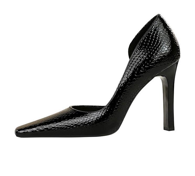 OL Fashion Style Snake skin Patent Leather Side Cut Out High Heels - So Real Fashion