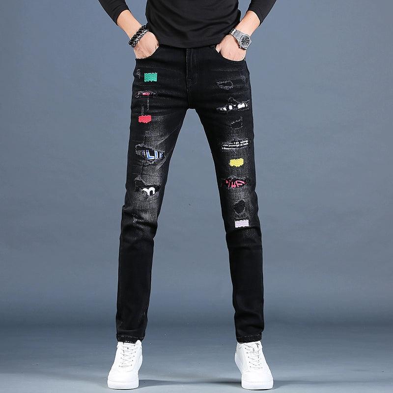 European Station Summer Embroider Skinny Jeans Black Denim - So Real Fashion