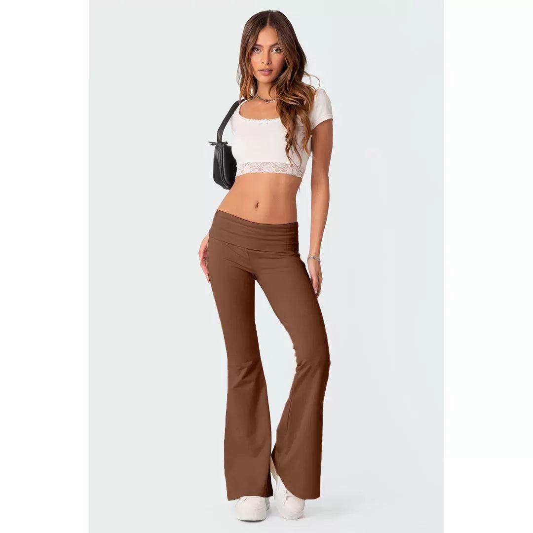 Flare Pure Color Comfort Silm Low Waist Bell-Bottom Pants - So Real Fashion