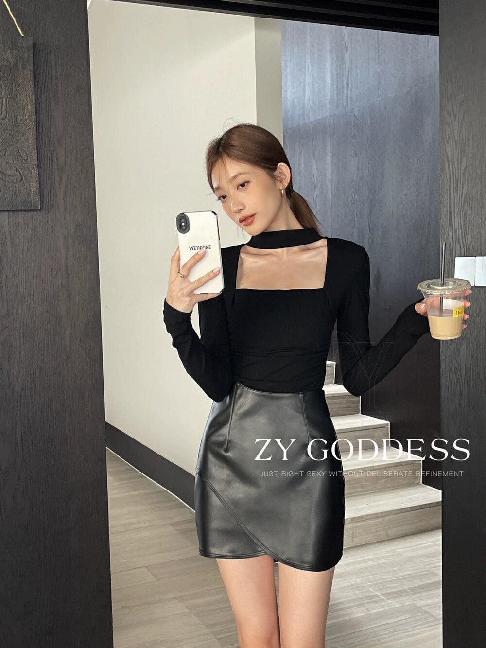 Design Blouse Niche Style Brushed Waist-Tight T-shirt Halterneck - So Real Fashion