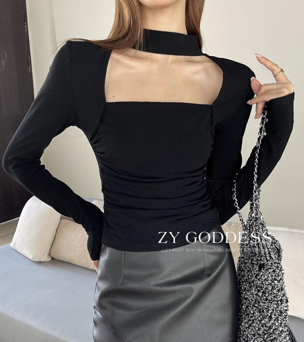 Design Blouse Niche Style Brushed Waist-Tight T-shirt Halterneck - So Real Fashion