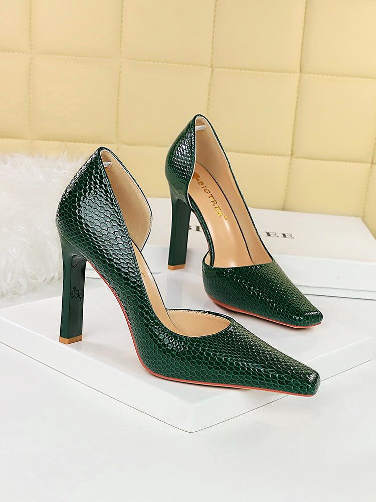 OL Fashion Style Snake skin Patent Leather Side Cut Out High Heels - So Real Fashion