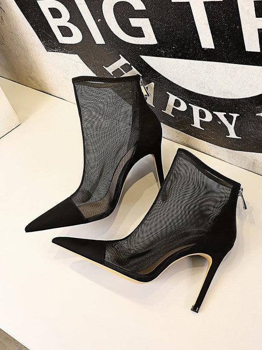 European and American Sexy Nightclubs Thinner See-through Mesh Hollow-out High Heels Women's Shoes Stiletto Heel Pointed Ankle Boots - So Real Fashion