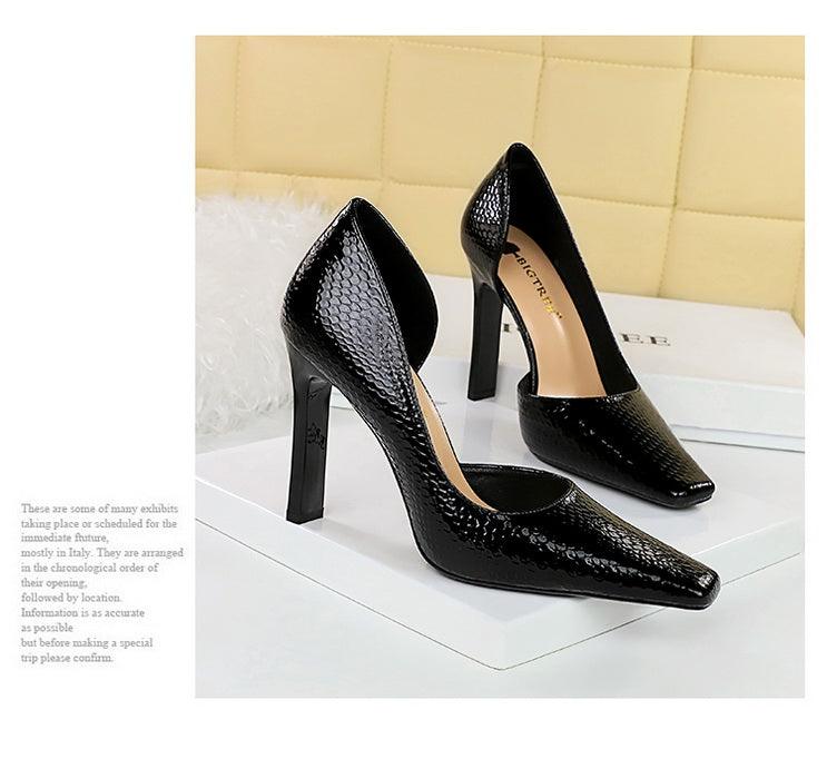 OL Fashion Style Snake skin Patent Leather Side Cut Out High Heels - So Real Fashion