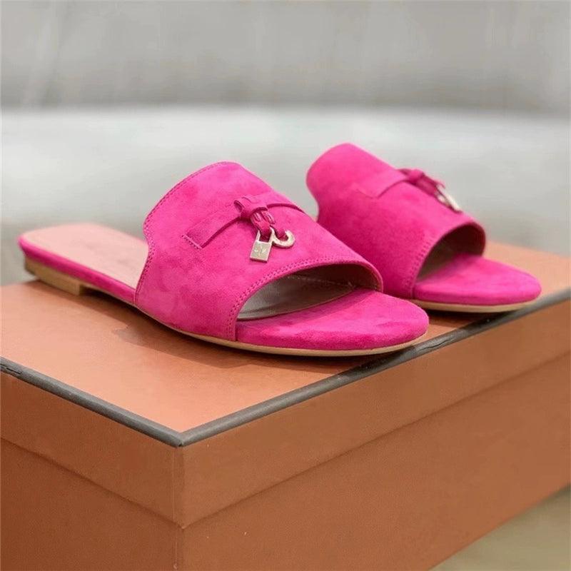 Flat for Outdoors Genuine Leather Suede Half Slippers Retro Bean Bag Open Toe Sandals Internet Celebrity Comfortable plus Size Women's Shoes - So Real Fashion