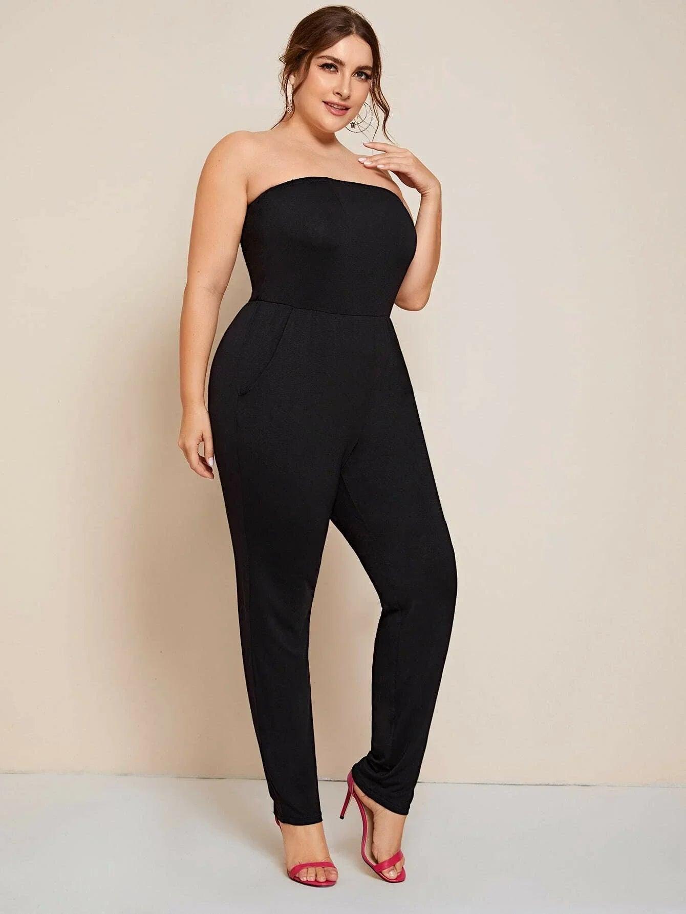 Elegant Plus Size Black Tube Jumpsuit Summer Chic - So Real Fashion