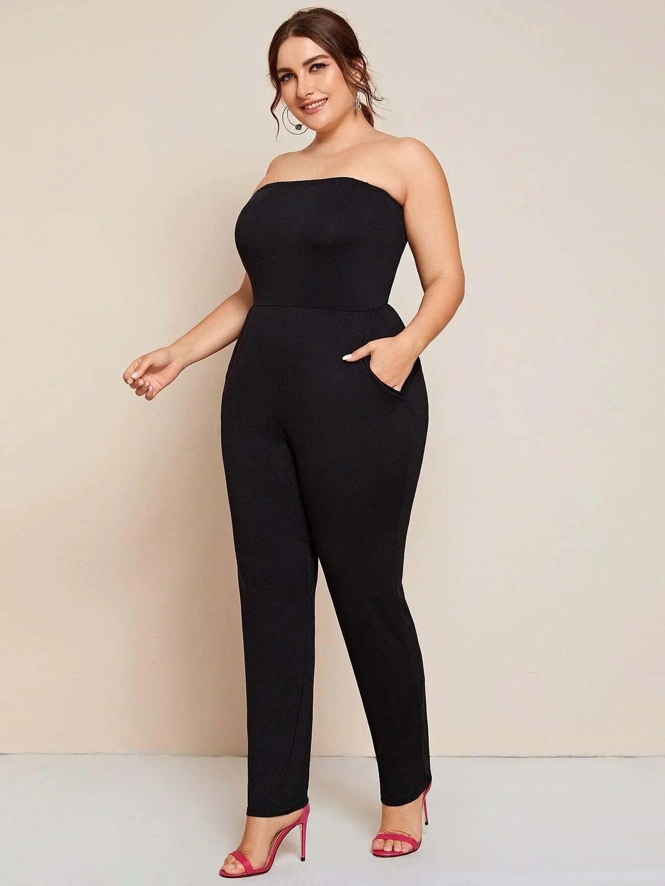 Chic Black Plus Size Tube Jumpsuit Summer Style - So Real Fashion