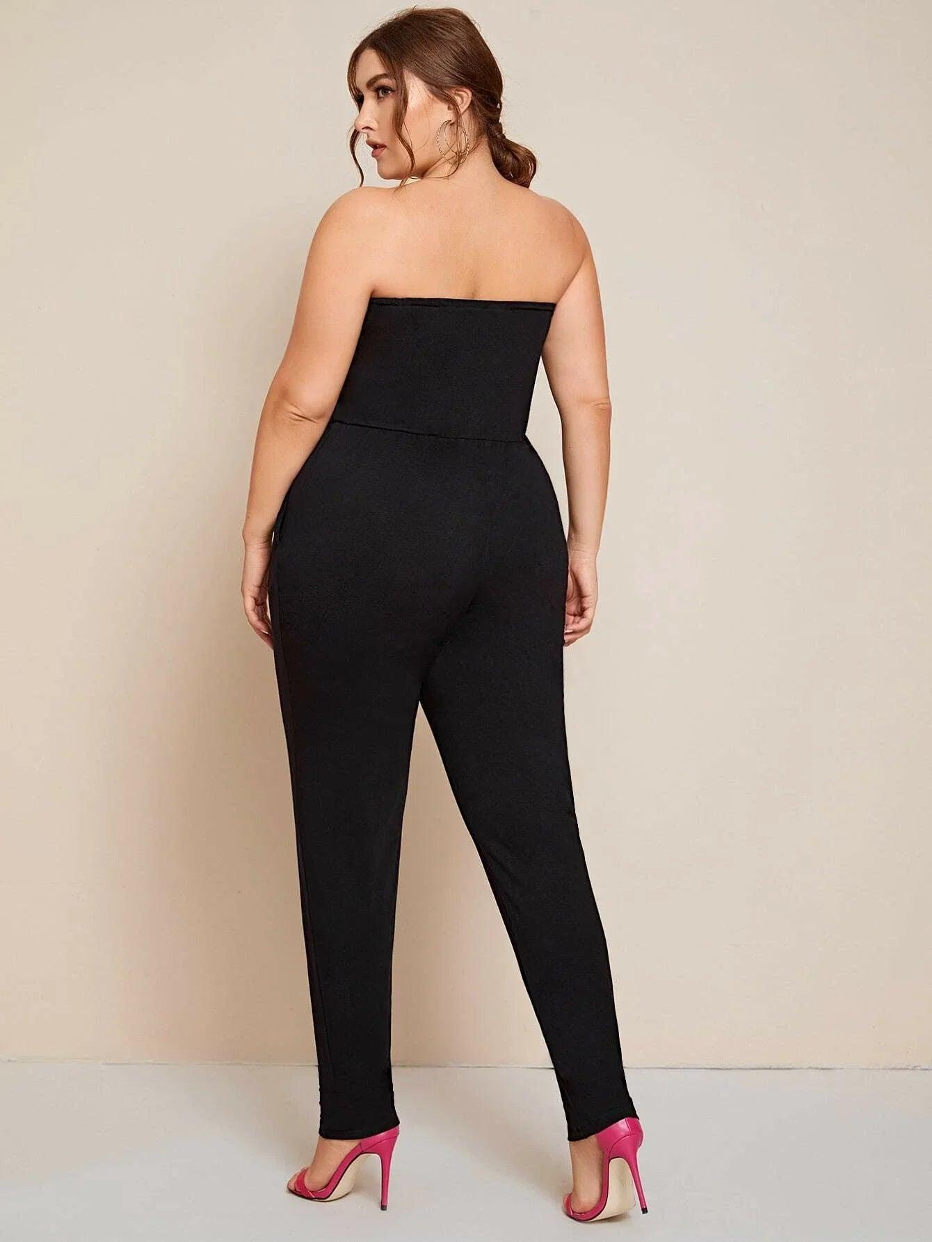 Elegant Plus Size Black Tube Jumpsuit Summer Chic - So Real Fashion