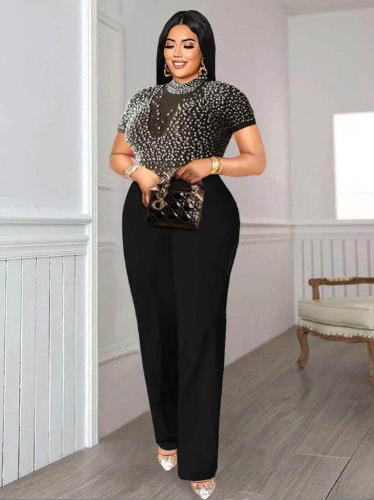 Beaded Wide Leg Jumpsuit Luxe Chic and PlusSize - So Real Fashion