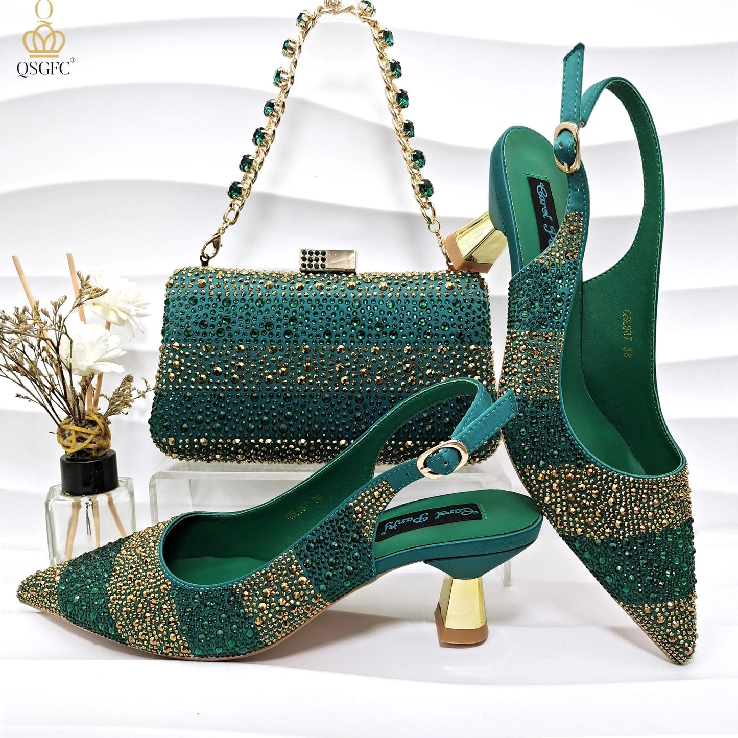 Emerald Italian Heel Bag Elegant Design Set - So Real Fashion