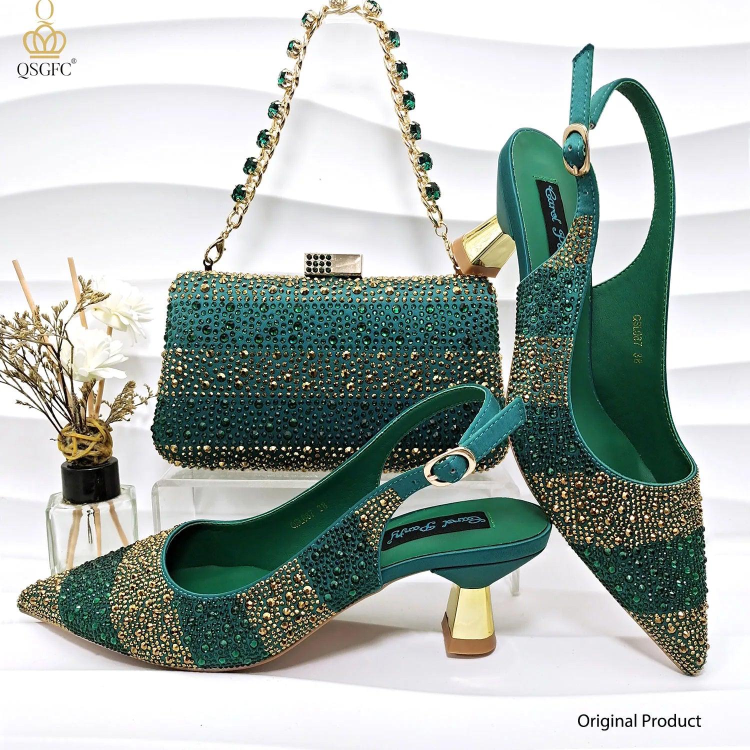 Emerald Italian Heel Bag Elegant Design Set - So Real Fashion