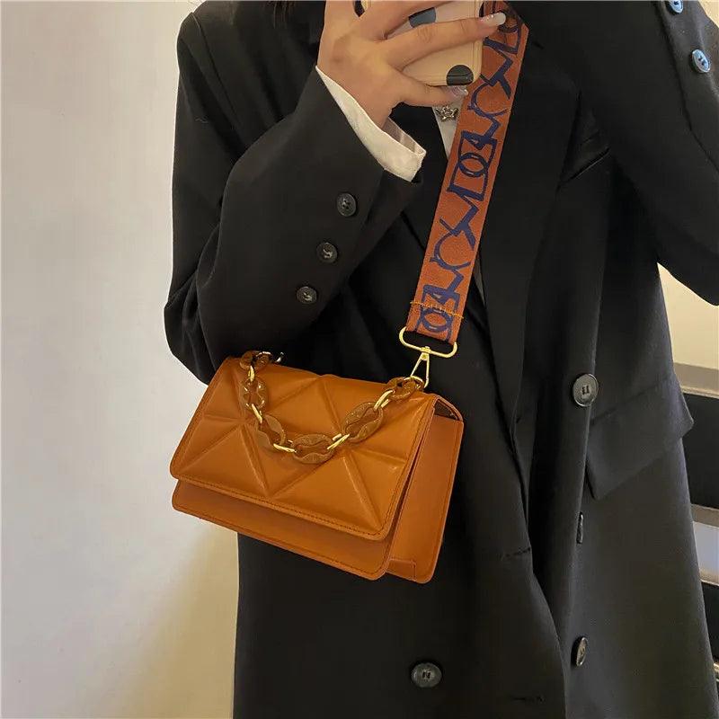 New WOMEN'S Bags Korean Version of the Lingge Chain Shoulder Bag Solid Color Messenger Small Square Bag - So Real Fashion