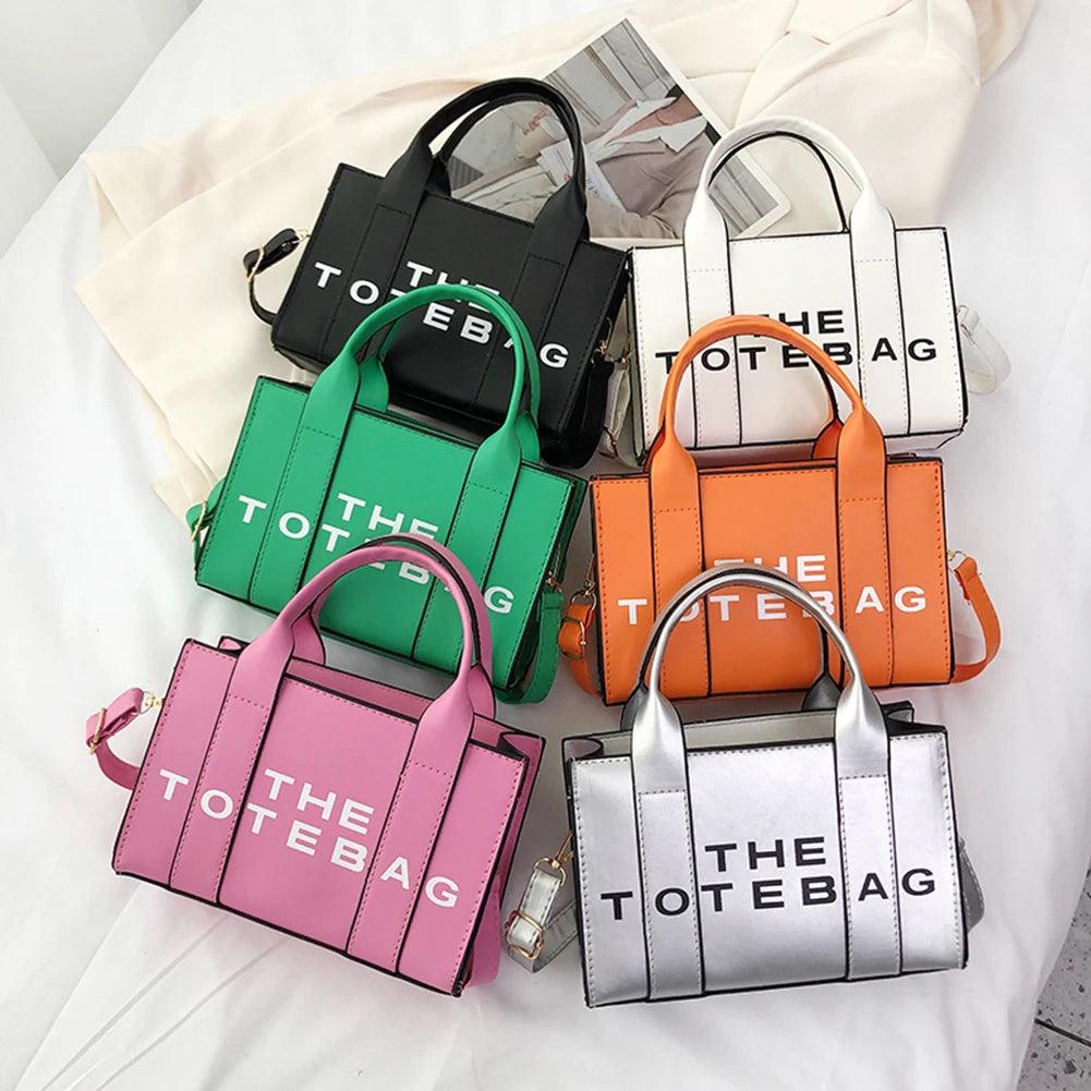 Fashion Ladies Top-Handle Bags Women Tote Bag Contrast Letters PU Leather Portable Casual Simple Adjustable Straps Hobos Bags - So Real Fashion