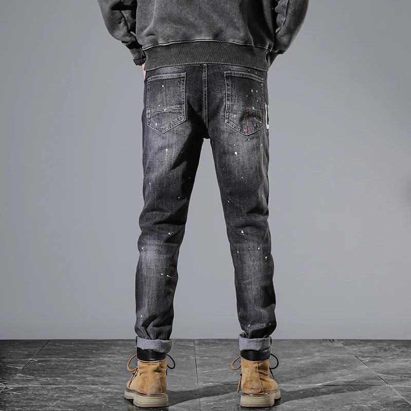 Ripped Jeans Men Black Gray Slim Stretch Hip Hop Denim Pants Moto Patch Distressed Trousers Man Grunge Letters Original Designer - So Real Fashion