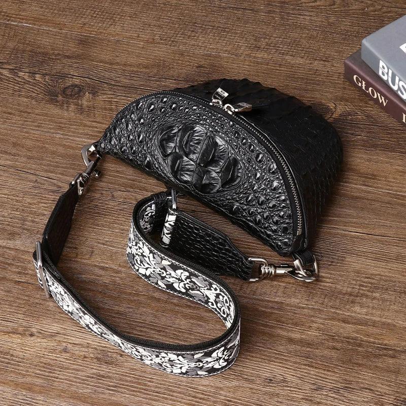 New Genuine leathe lrather bag Crocodile Claw Men's Chest Bag Fashion Men's Bag Outdoor Crossbody Bag Chest Bag black - So Real Fashion