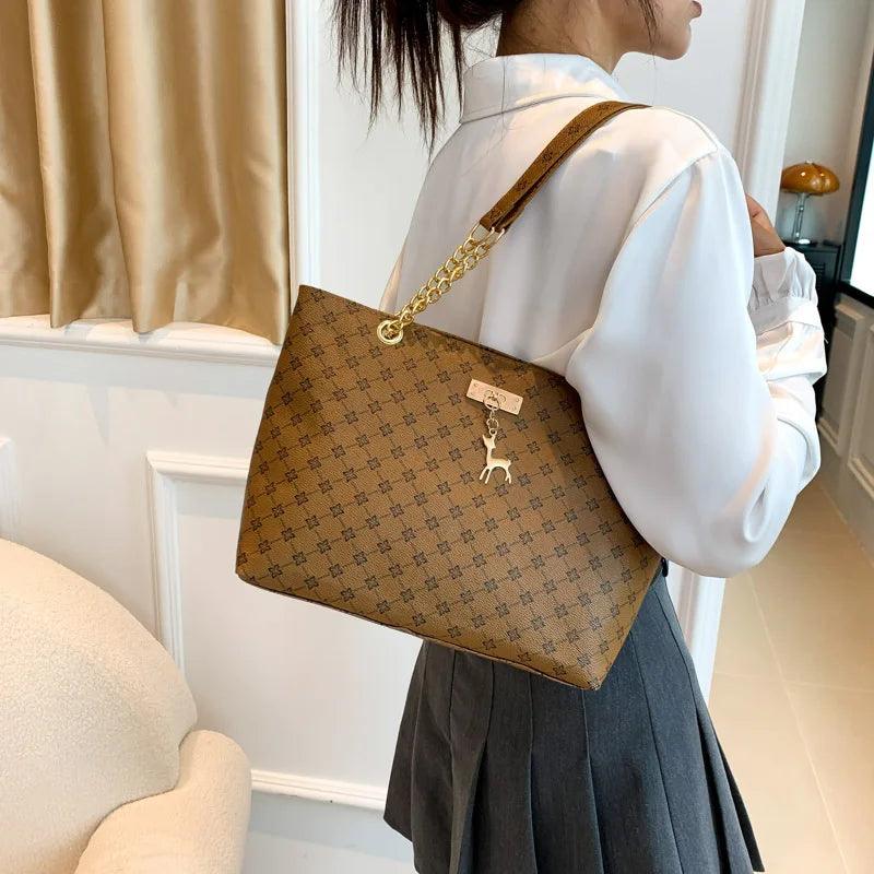 New Presbyopia Handbag Texture Soft Leather Large Capacity Tote Women Bag With Hanging Accessories Shoulder Bag - So Real Fashion