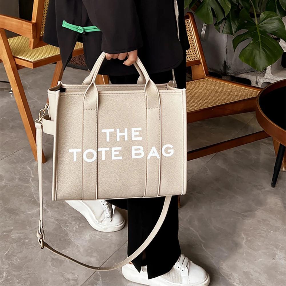 Women's Casual Tote Bag Trendy PU Leather Handbag Letter Brands Large Capacity Travel Crossbody Bag Large Capacity Shopper Purse - So Real Fashion