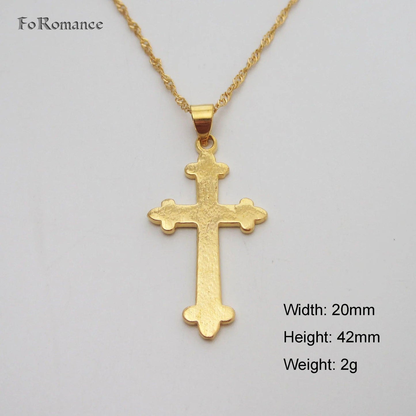 YELLOW GOLD COLOR 45CM WATER WAVE NECKLACE PLAIN SURFACE JESUS CROSS GOD PENDANT - So Real Fashion