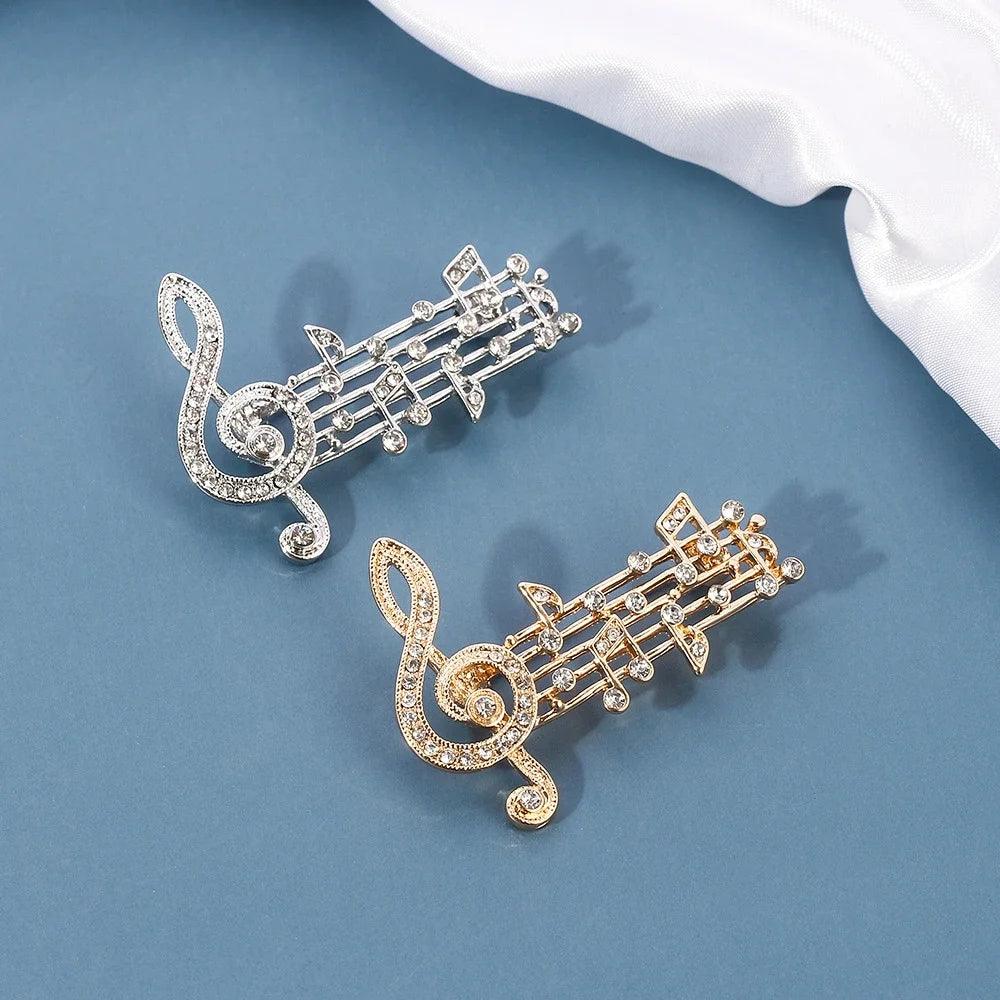 Music Note Brooches Pins Gold Silver Color Enamel Brooch Elegant Crystal Badge Party Accessories For Musical Lovers Souvenir - So Real Fashion