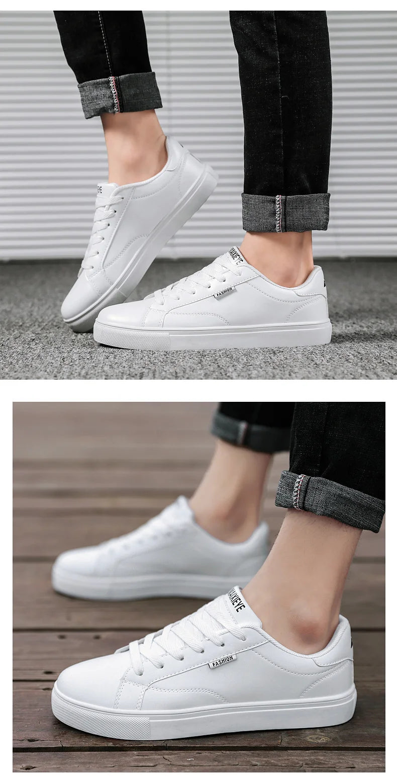 Men Vulcanize Casual Leather Shoes Adult New 2022 Male Sneakers White Cheap Lightweight Rubber Breathable Lace-up Fashion Summer