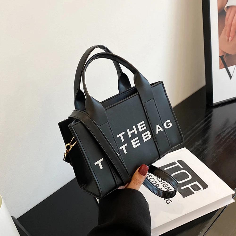 Fashion Ladies Top-Handle Bags Women Tote Bag Contrast Letters PU Leather Portable Casual Simple Adjustable Straps Hobos Bags - So Real Fashion