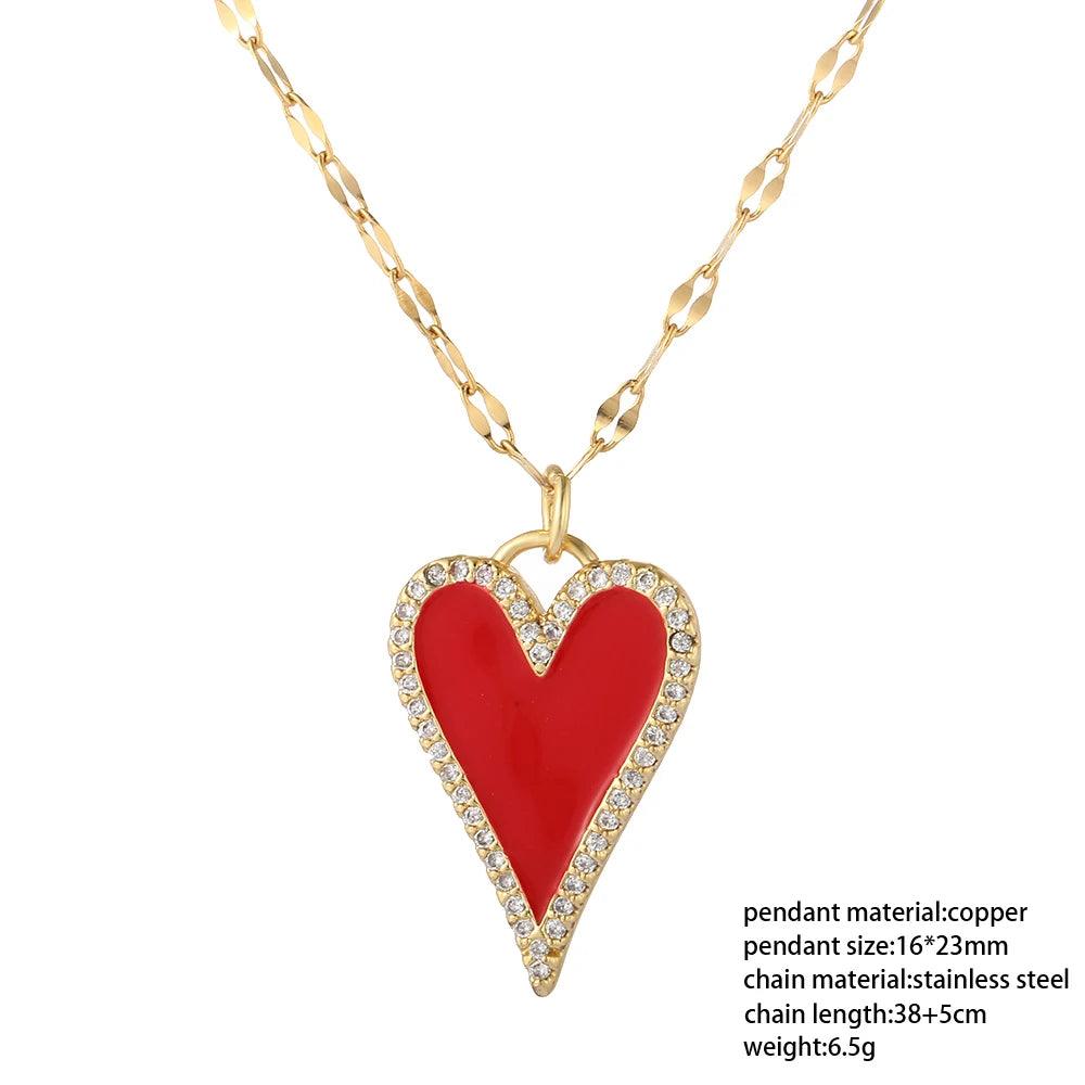 Red Heart Love Pendant Necklace for Women Choker Long Chains Neck Lace Gold Color Collar Lovers Gift Boho Party Fashion Jewelry - So Real Fashion