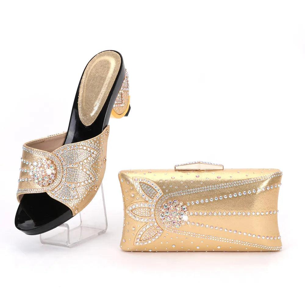 High Quality Italian Rhinestone Purple Color Shoes And Bags Set Fashion Slipper Pumps Woman Shoes And Bag To Match Set For Party - So Real Fashion