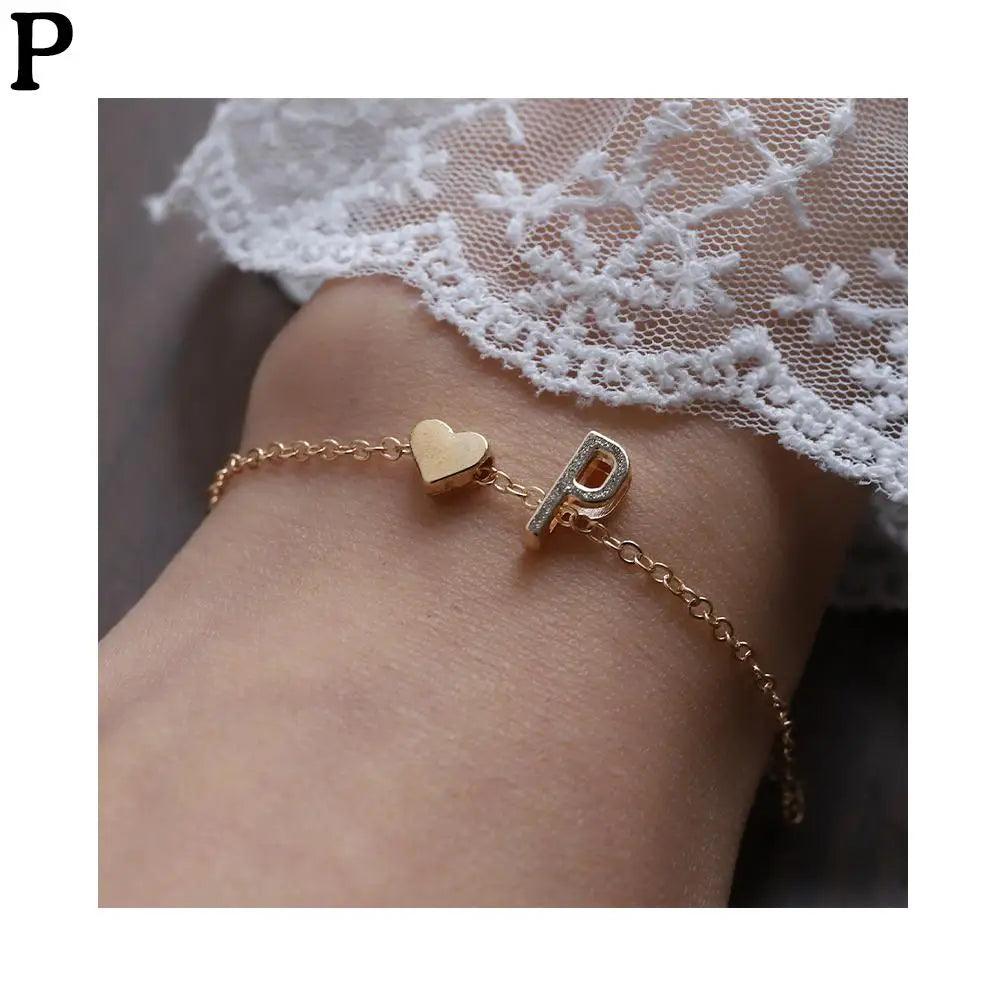 English Initial Letter Bracelets For Lovers Women Men DIY Personalized Name Alloy Heart-shaped Letters Bracelets Jewelry Gift - So Real Fashion