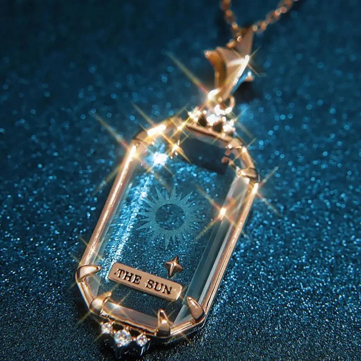 Transparent Crystal Tarot Card Pendant Necklace Star Moon Sun Clavicle Necklace Charm Jewelry Accessories Gifts - So Real Fashion