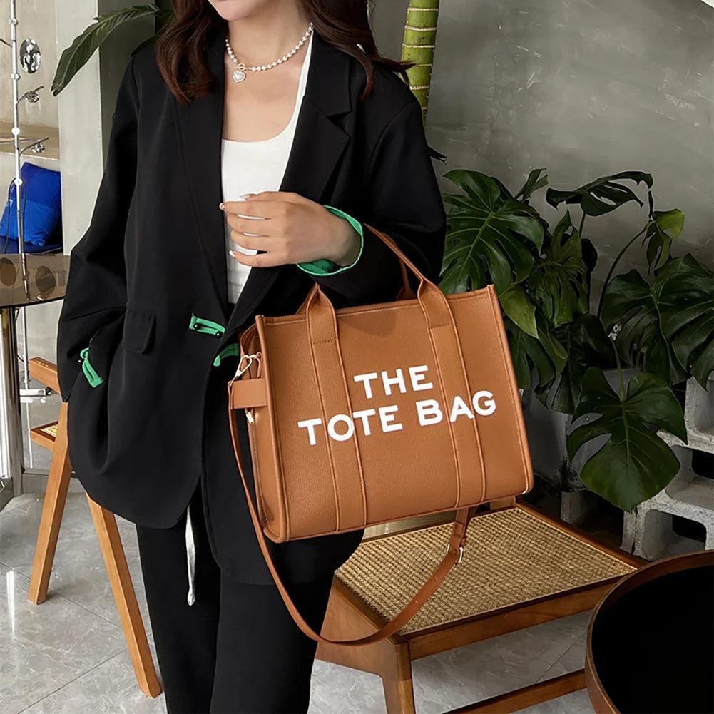 Women's Casual Tote Bag Trendy PU Leather Handbag Letter Brands Large Capacity Travel Crossbody Bag Large Capacity Shopper Purse - So Real Fashion