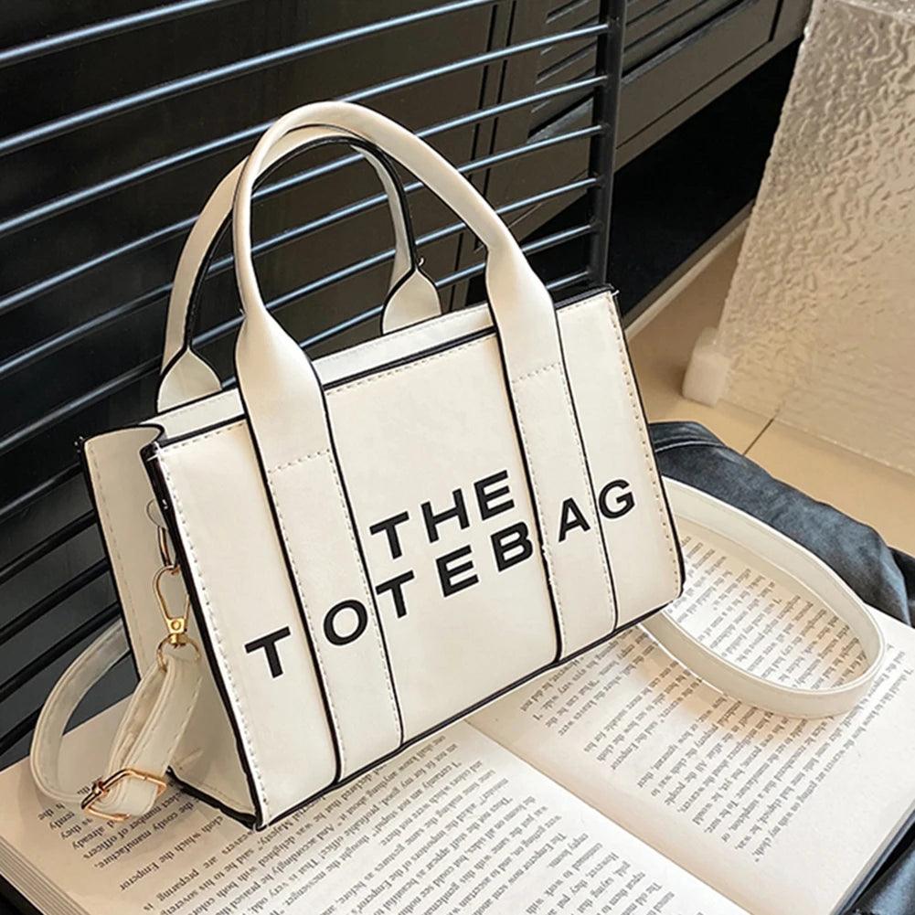 Women Tote Bag Contrast Letters Fashion Ladies Commute Bag PU Leather Portable Casual Simple Adjustable Straps Female Satchel - So Real Fashion