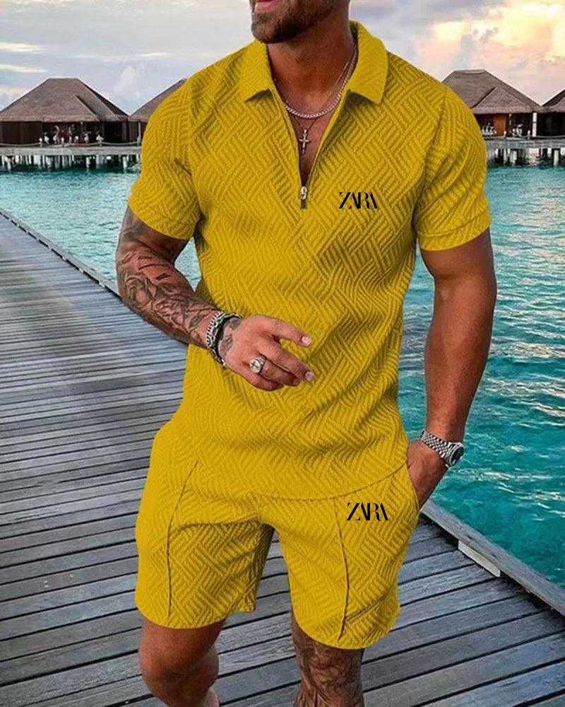 High Quality Fashion Summer Luxury Men's Leisure PoloT T-shirt Set with Extra Large Trendy Print Beach Style Fabric - So Real Fashion